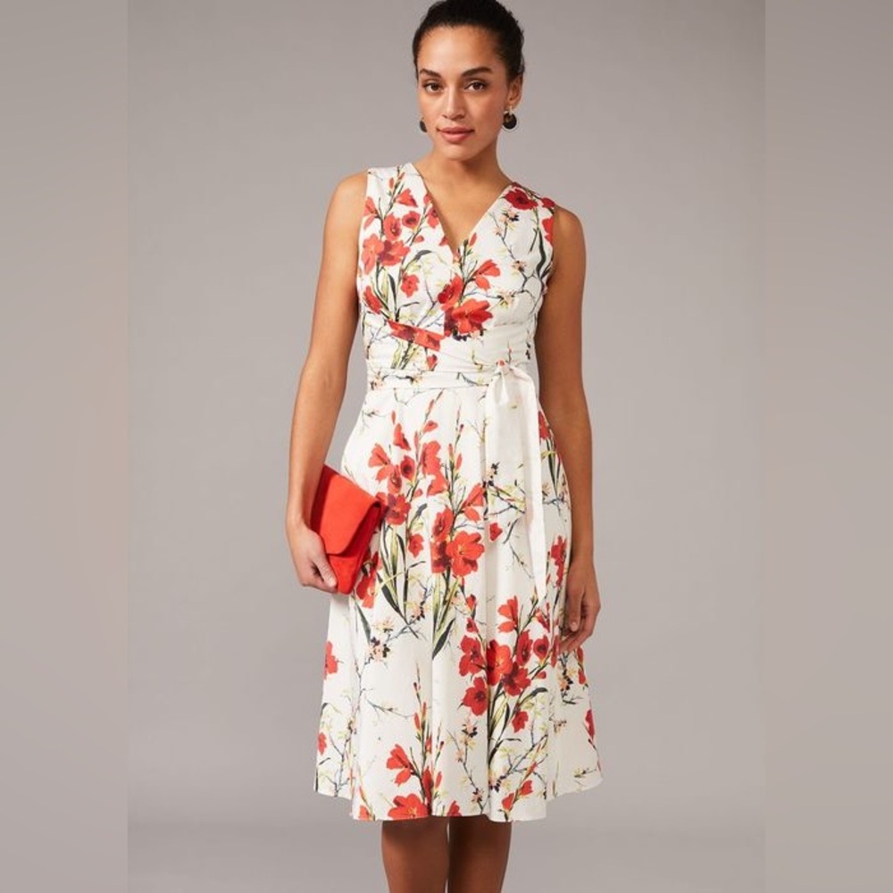 Phase Eight Cotton Floral Print Dress w/Obi-style Sash